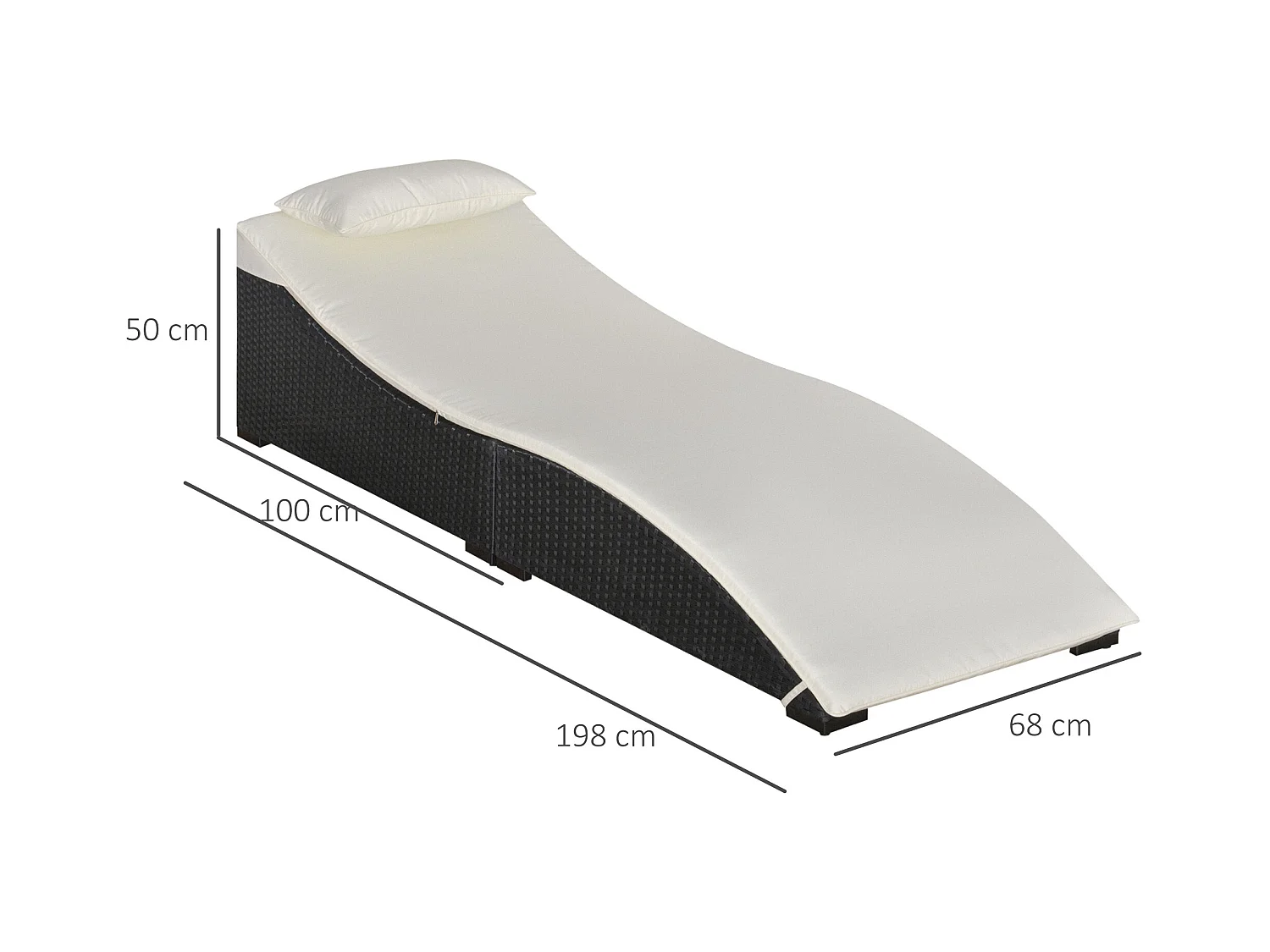 Lettino prendisole pieghevole con cuscino in rattan pe nero