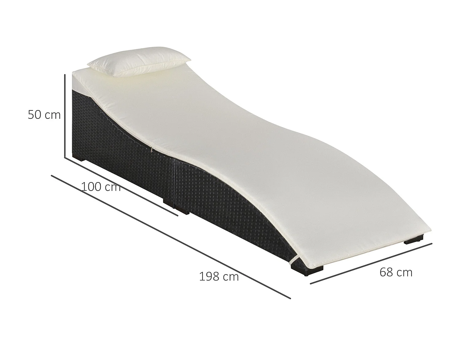 Lettino prendisole pieghevole con cuscino in rattan pe nero