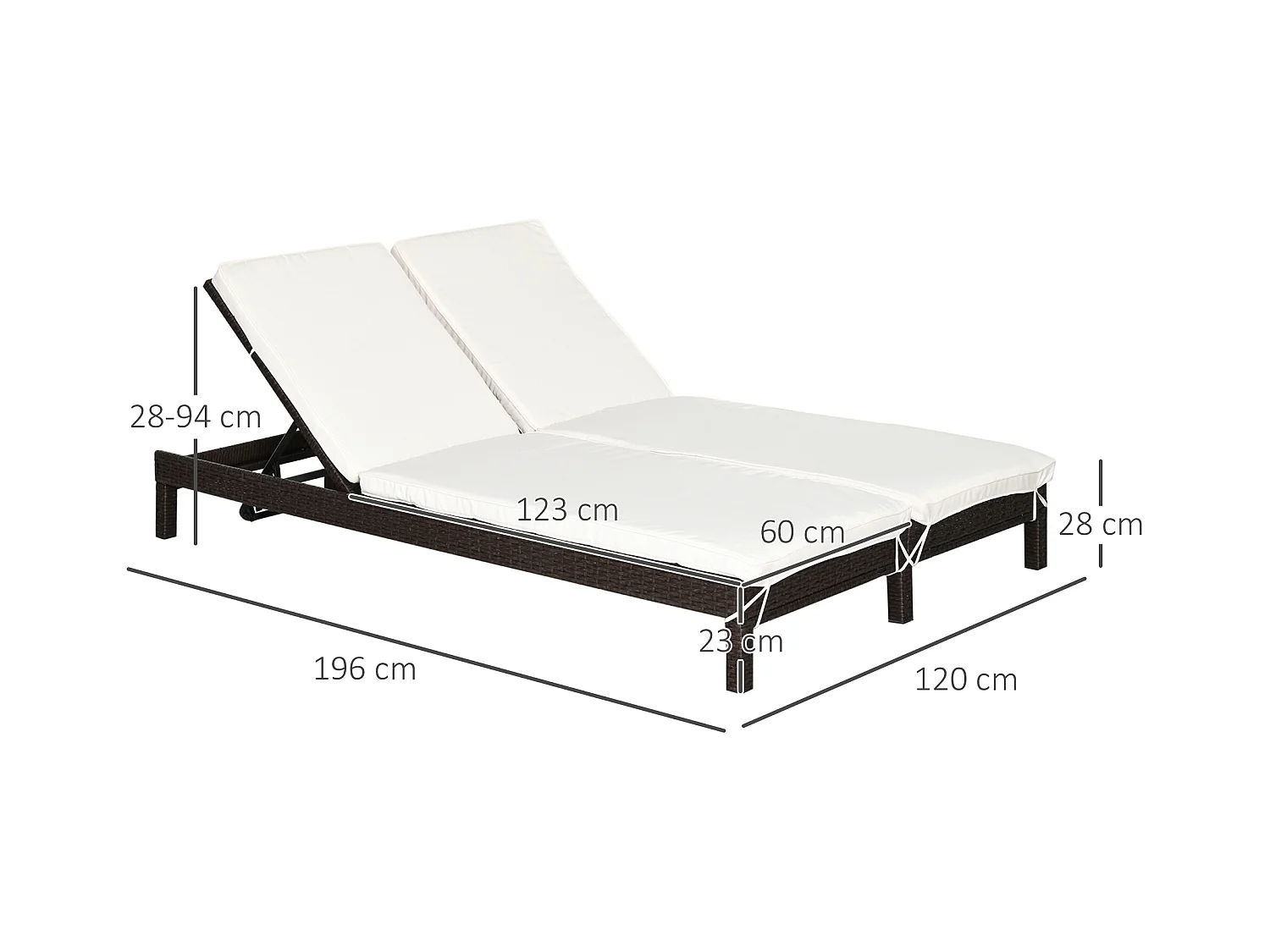 Lettino prendisole a 2 posti sdraio in acciaio e rattan marrone