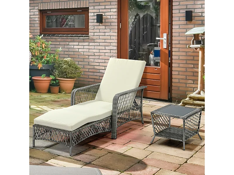 Set da giardino 2 pz in rattan chaise longue e tavolino