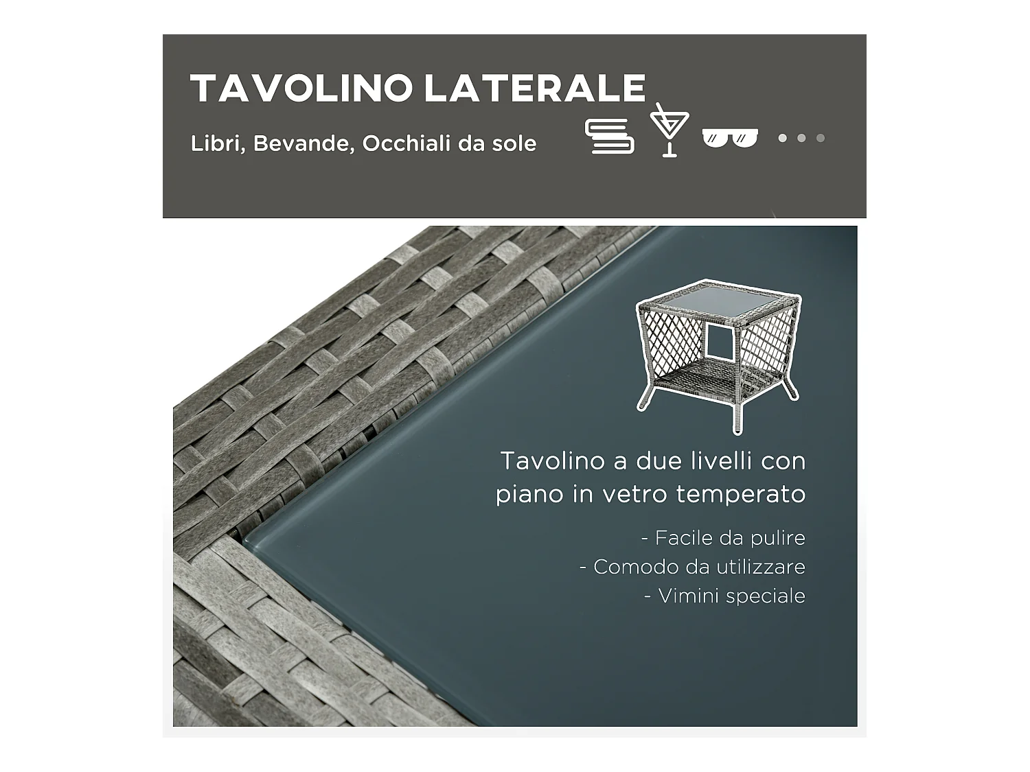 Set da giardino 2 pz in rattan chaise longue e tavolino