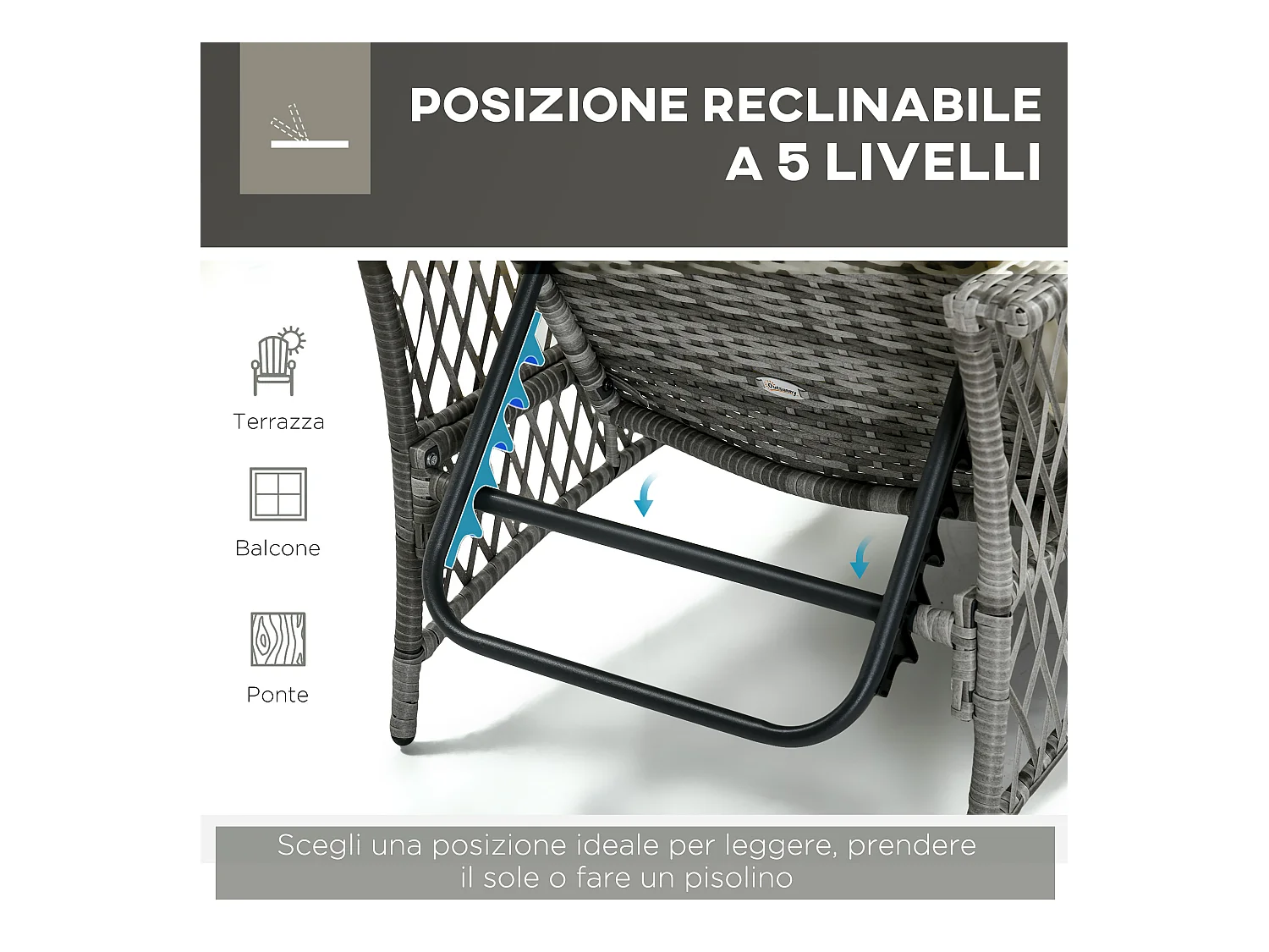 Set da giardino 2 pz in rattan chaise longue e tavolino