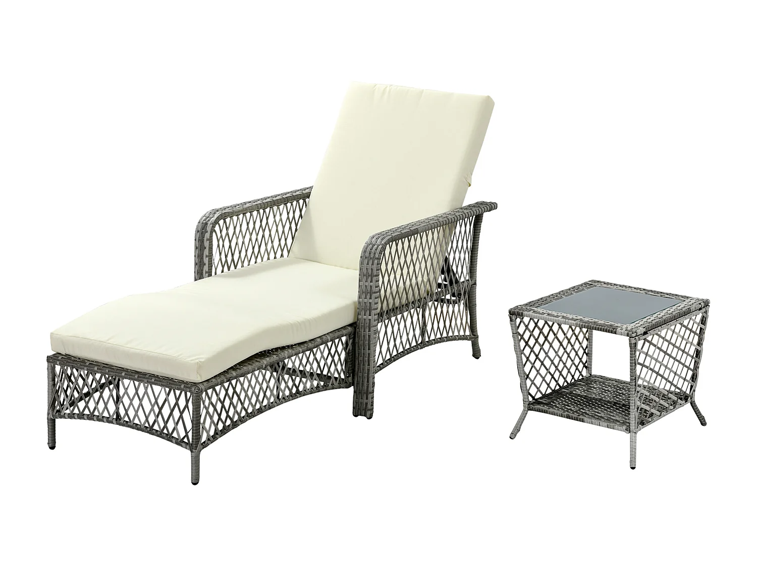 Set da giardino 2 pz in rattan chaise longue e tavolino