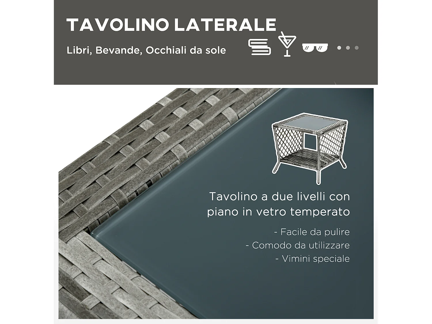 Set da giardino 2 pz in rattan chaise longue e tavolino