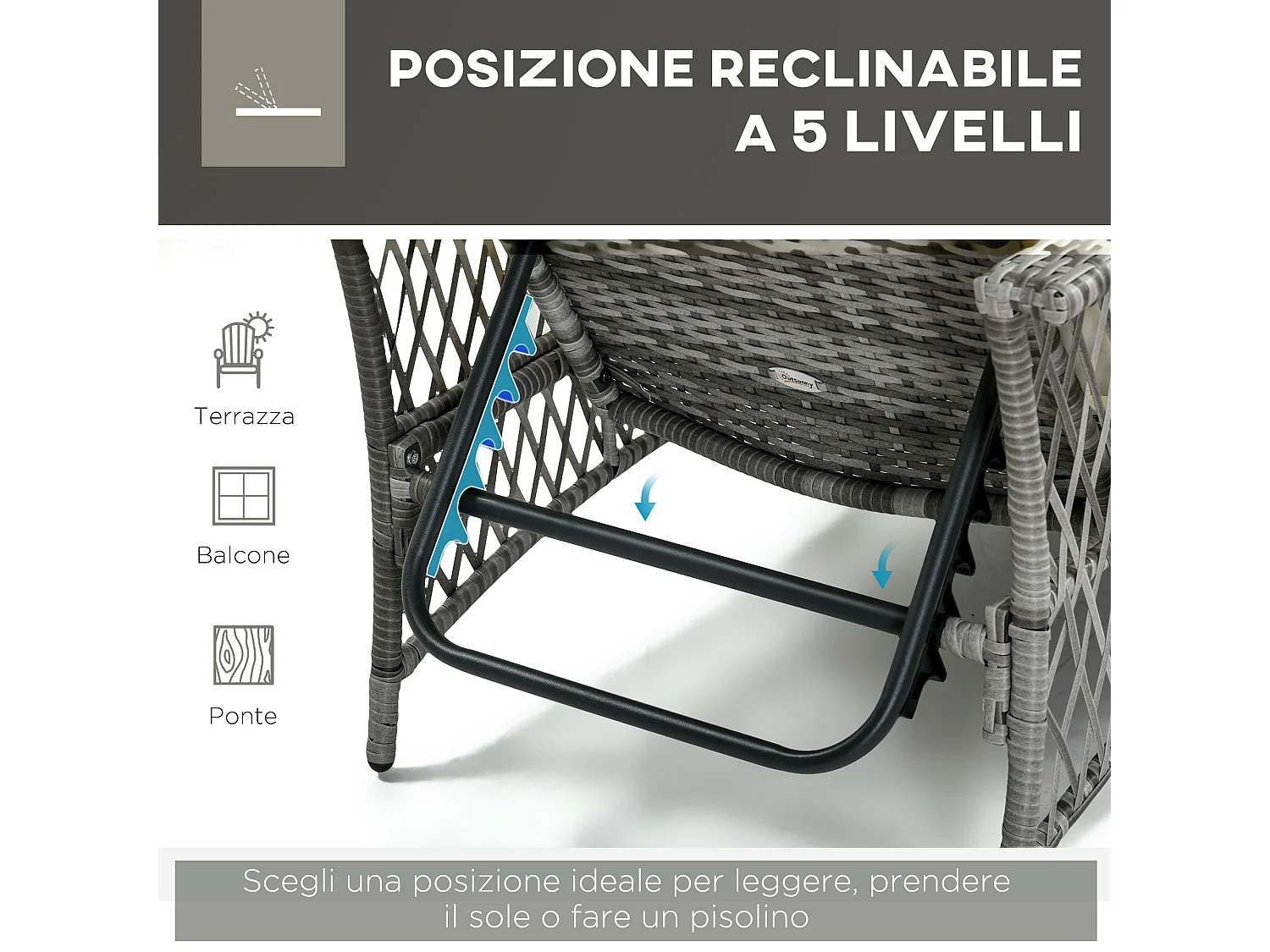 Set da giardino 2 pz in rattan chaise longue e tavolino