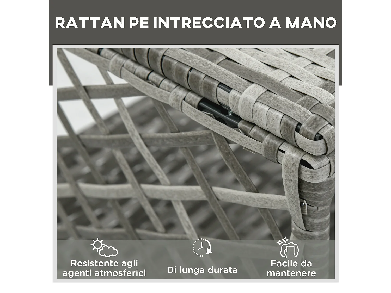 Set da giardino 2 pz in rattan chaise longue e tavolino