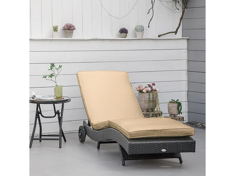 Sdraio da giardino con schienale reclinabile in rattan nero