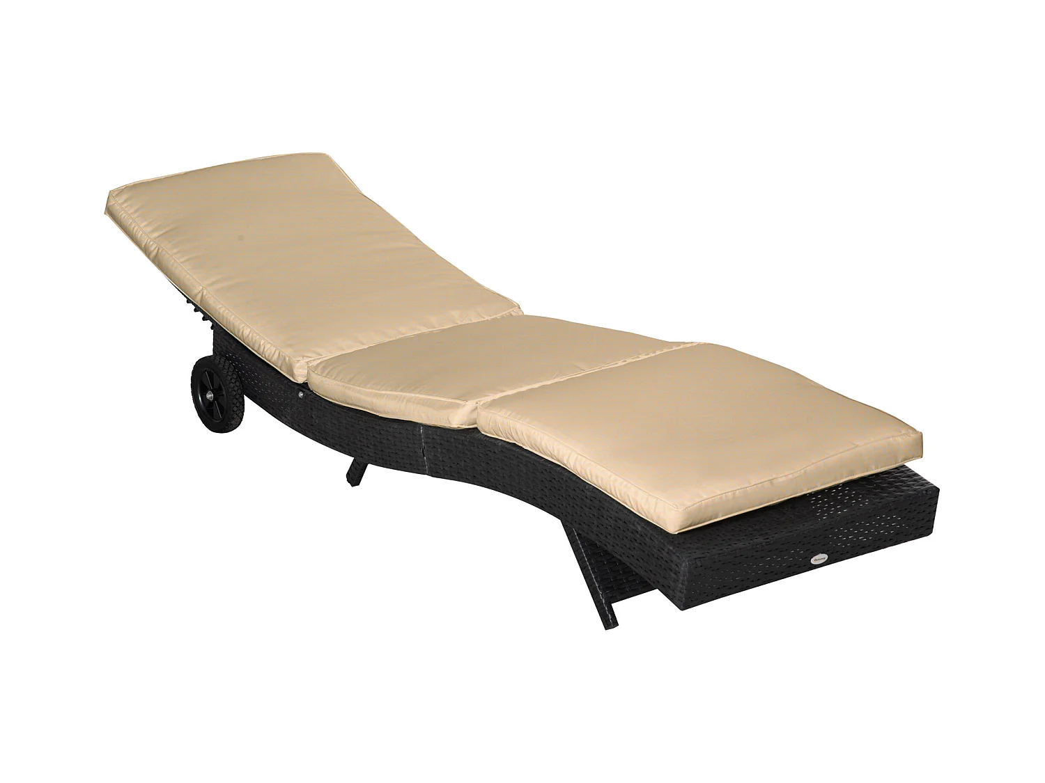 Sdraio da giardino con schienale reclinabile in rattan nero