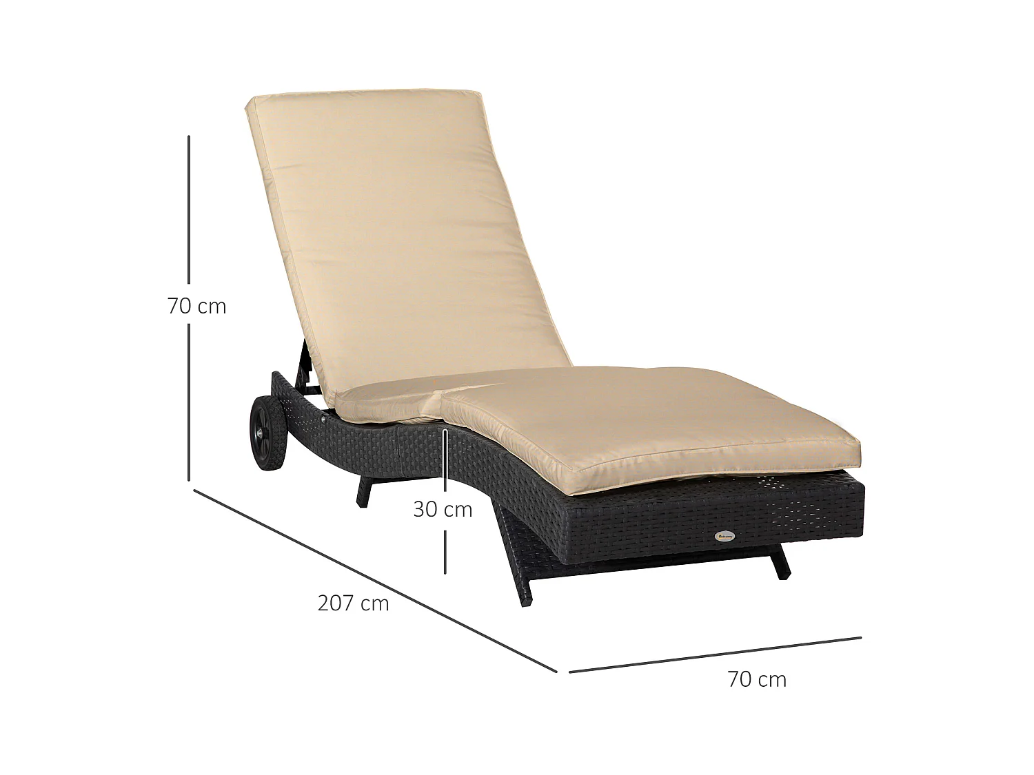 Sdraio da giardino con schienale reclinabile in rattan nero