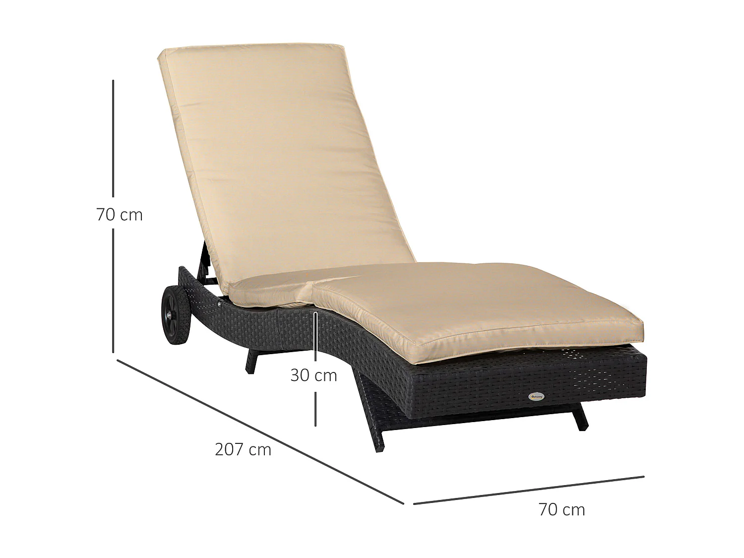 Sdraio da giardino con schienale reclinabile in rattan nero