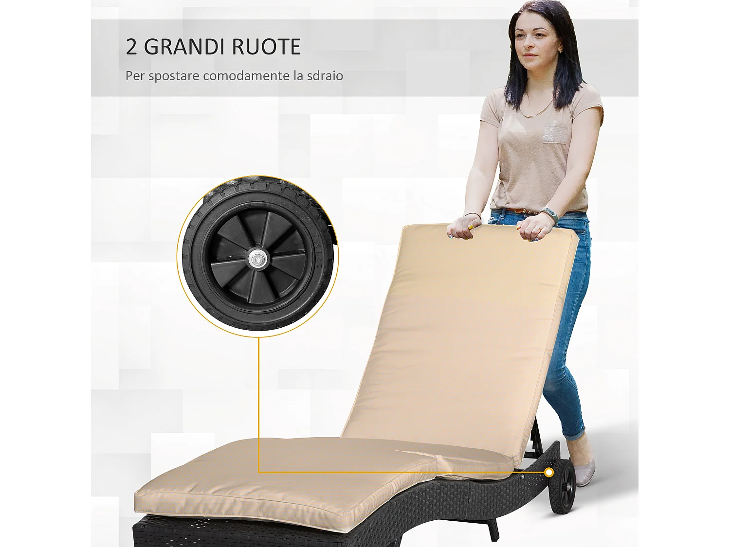 Sdraio da giardino con schienale reclinabile in rattan nero