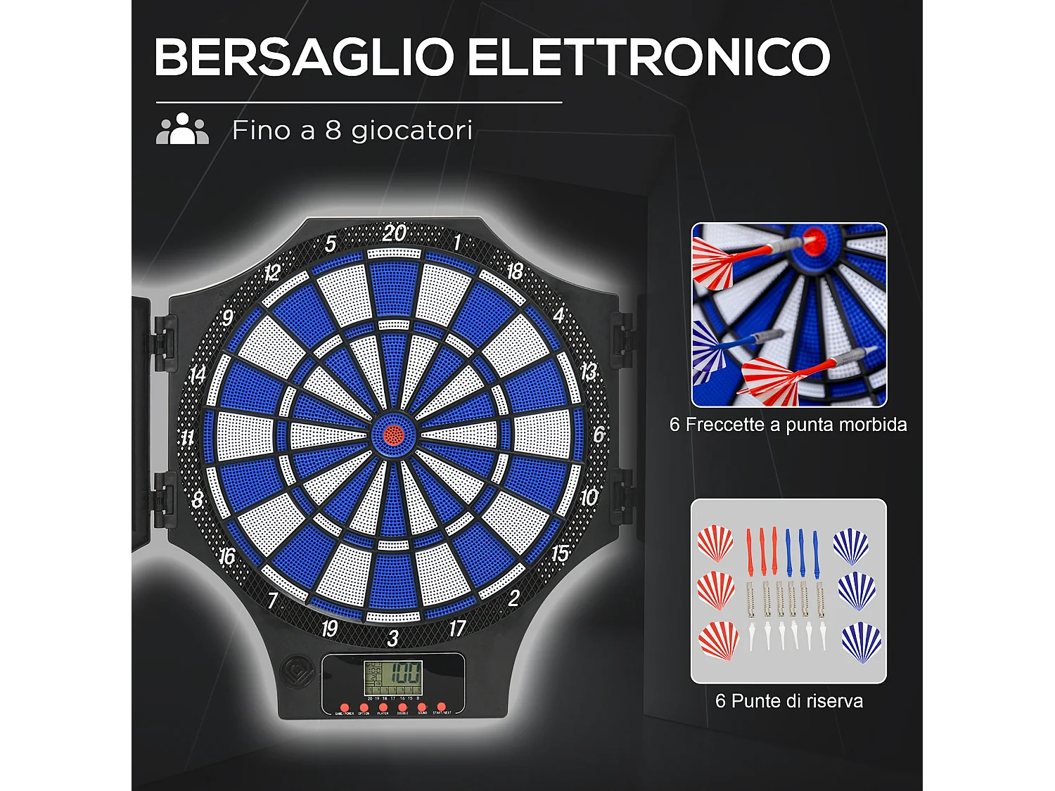 Bersaglio freccette elettronico in pp con 6 freccette