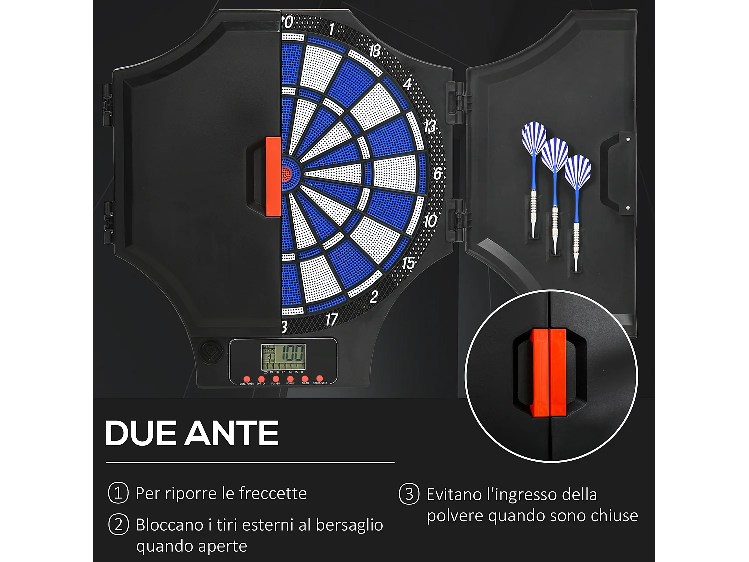Bersaglio freccette elettronico in pp con 6 freccette