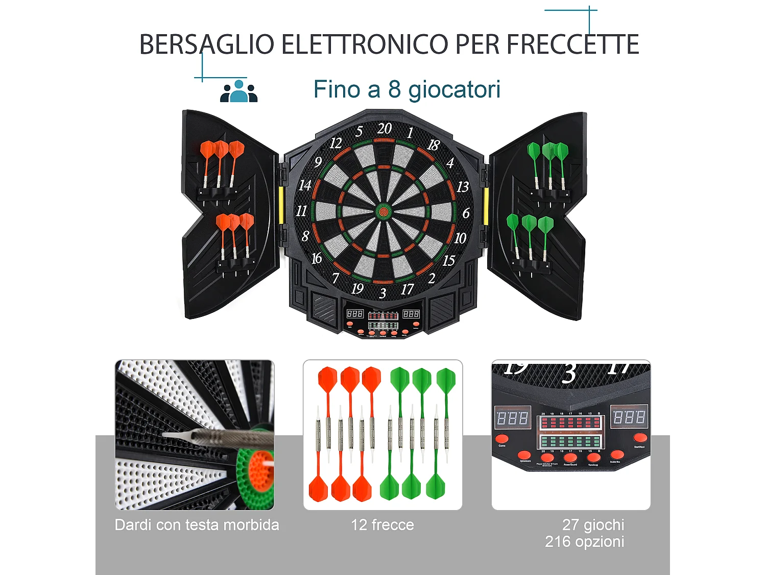 Bersaglio elettronico digitale 12 freccette e 8 giocatori