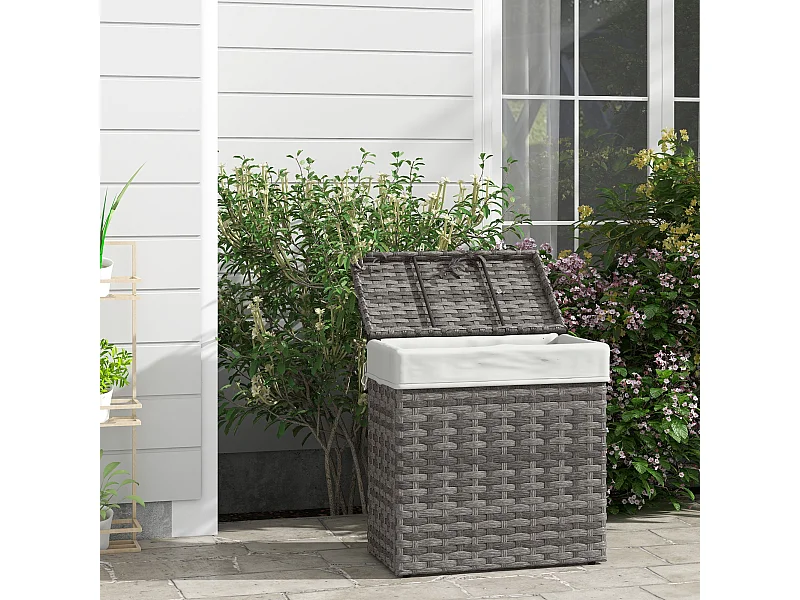 Cesta contenitore da giardino con tessuto in rattan pe grigio