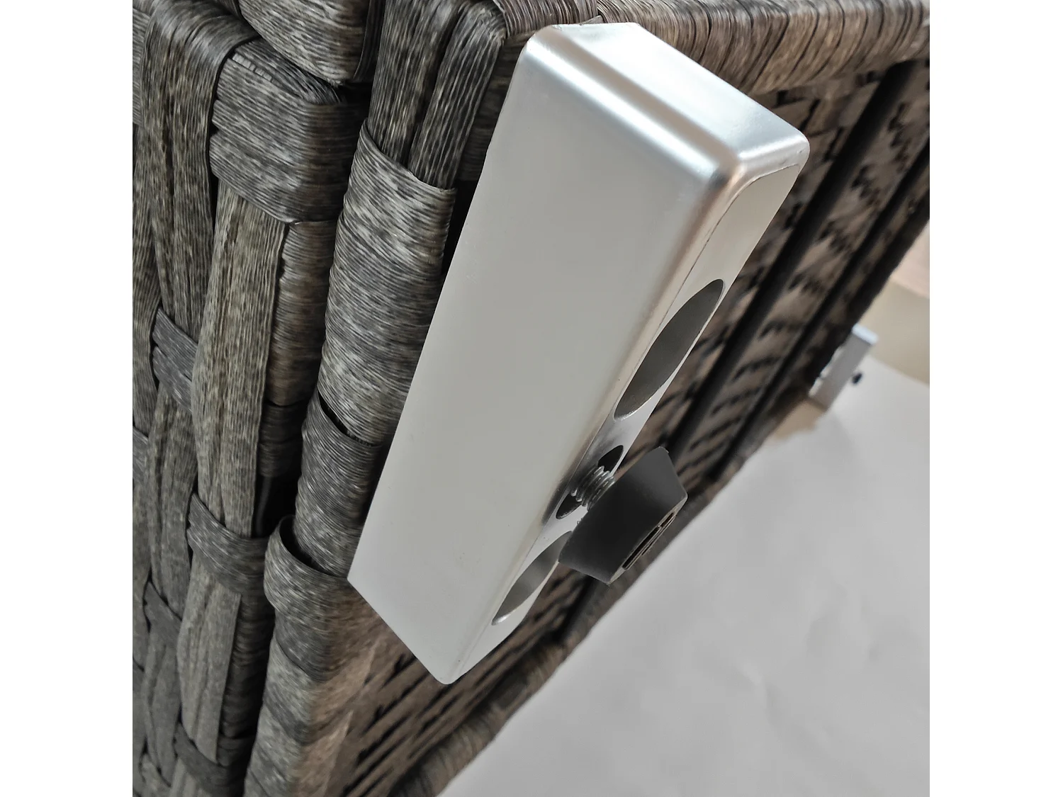 Baule da giardino con sacco interno in tessuto e rattan pe grigio