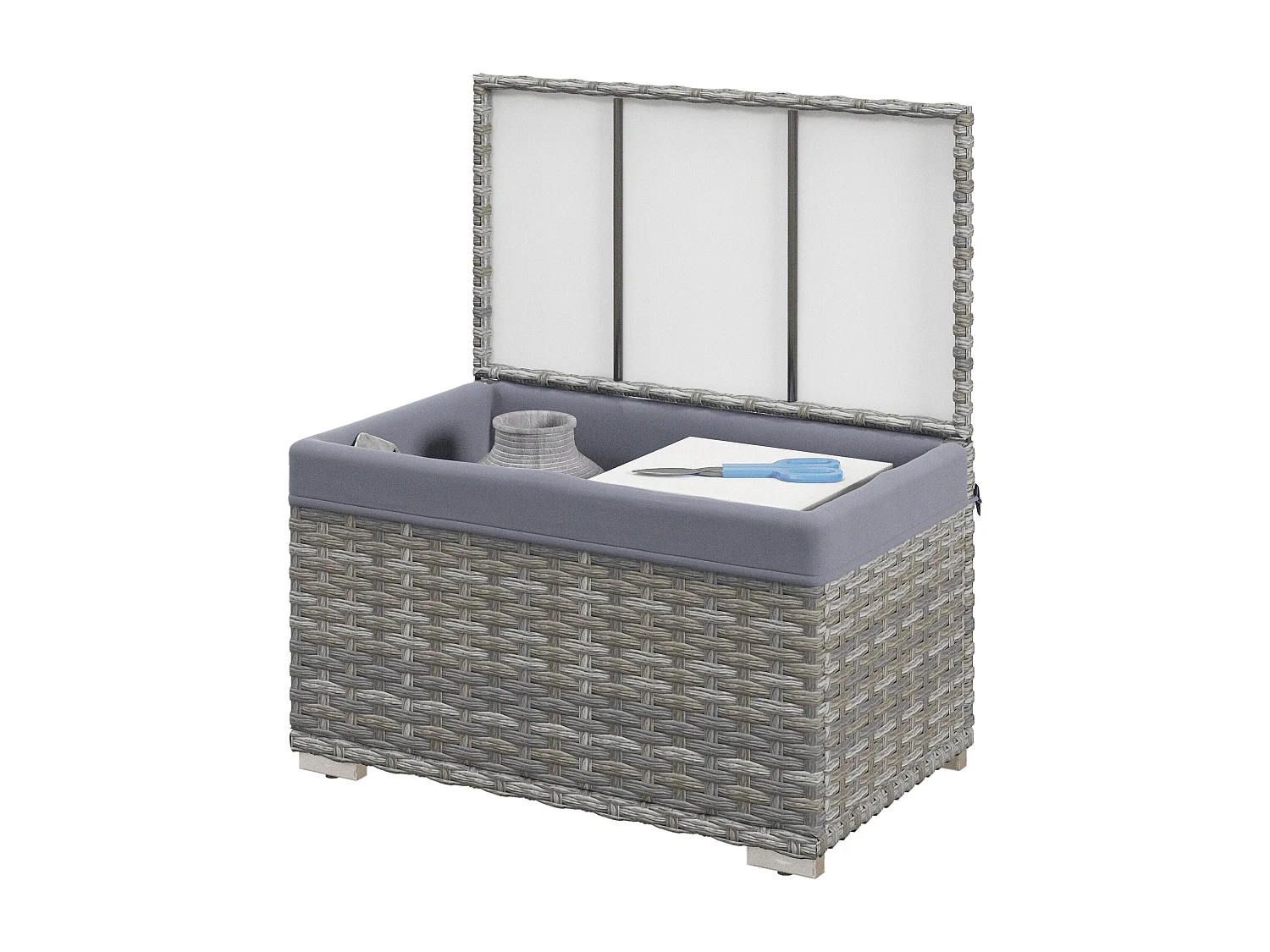 Baule da giardino con sacco interno in tessuto e rattan pe grigio