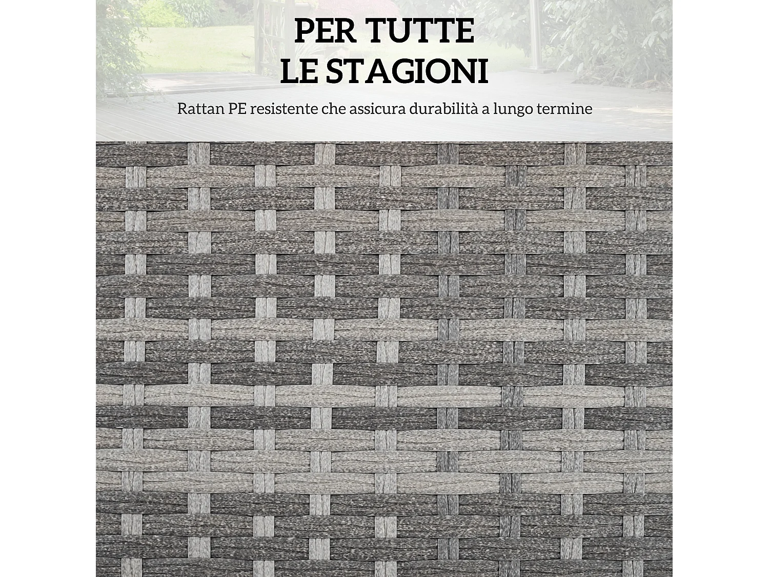 Baule da giardino con sacco interno in tessuto e rattan pe grigio
