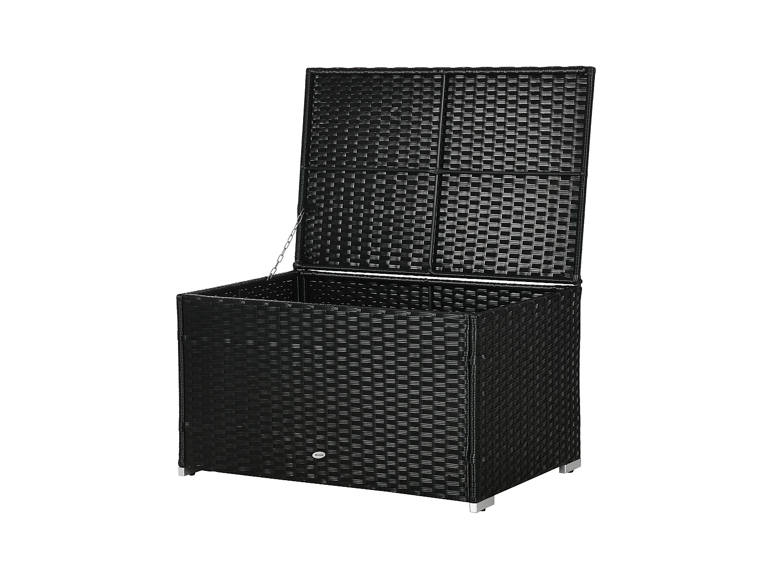 Baule da giardino in rattan e acciaio con coperchio nero