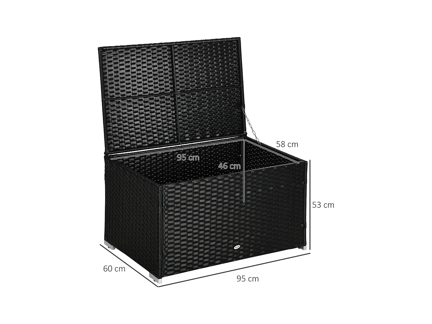 Baule da giardino in rattan e acciaio con coperchio nero