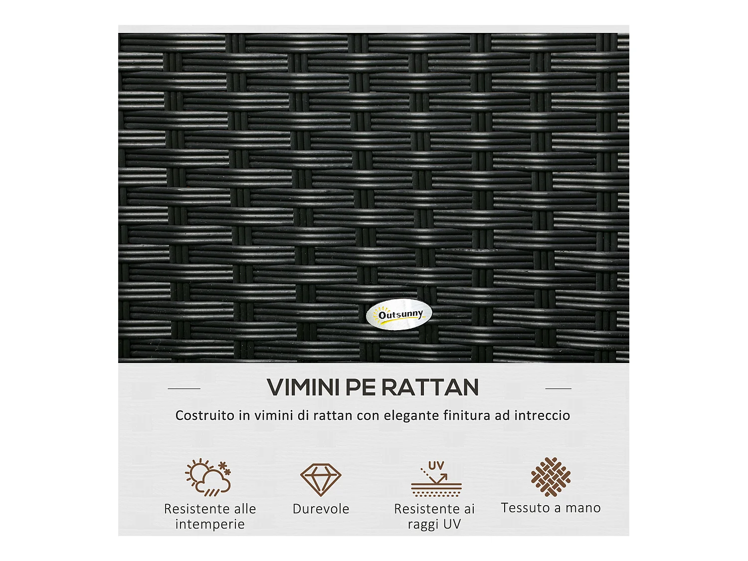 Baule da giardino in rattan e acciaio con coperchio nero