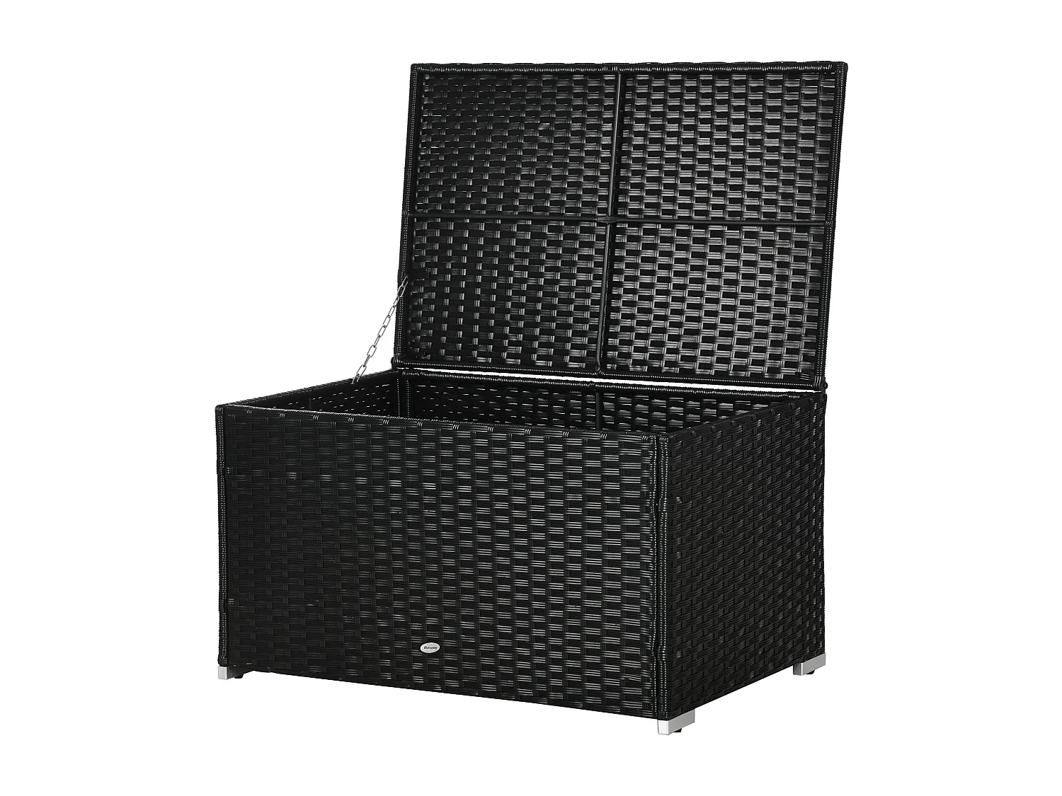 Baule da giardino in rattan e acciaio con coperchio nero