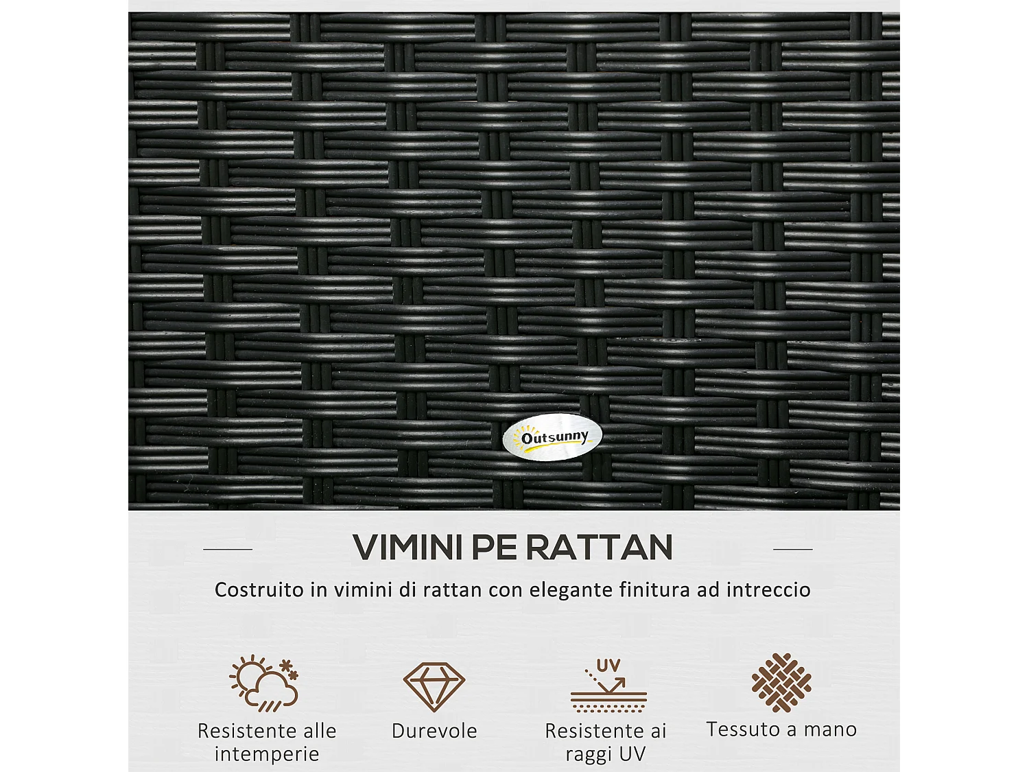 Baule da giardino in rattan e acciaio con coperchio nero