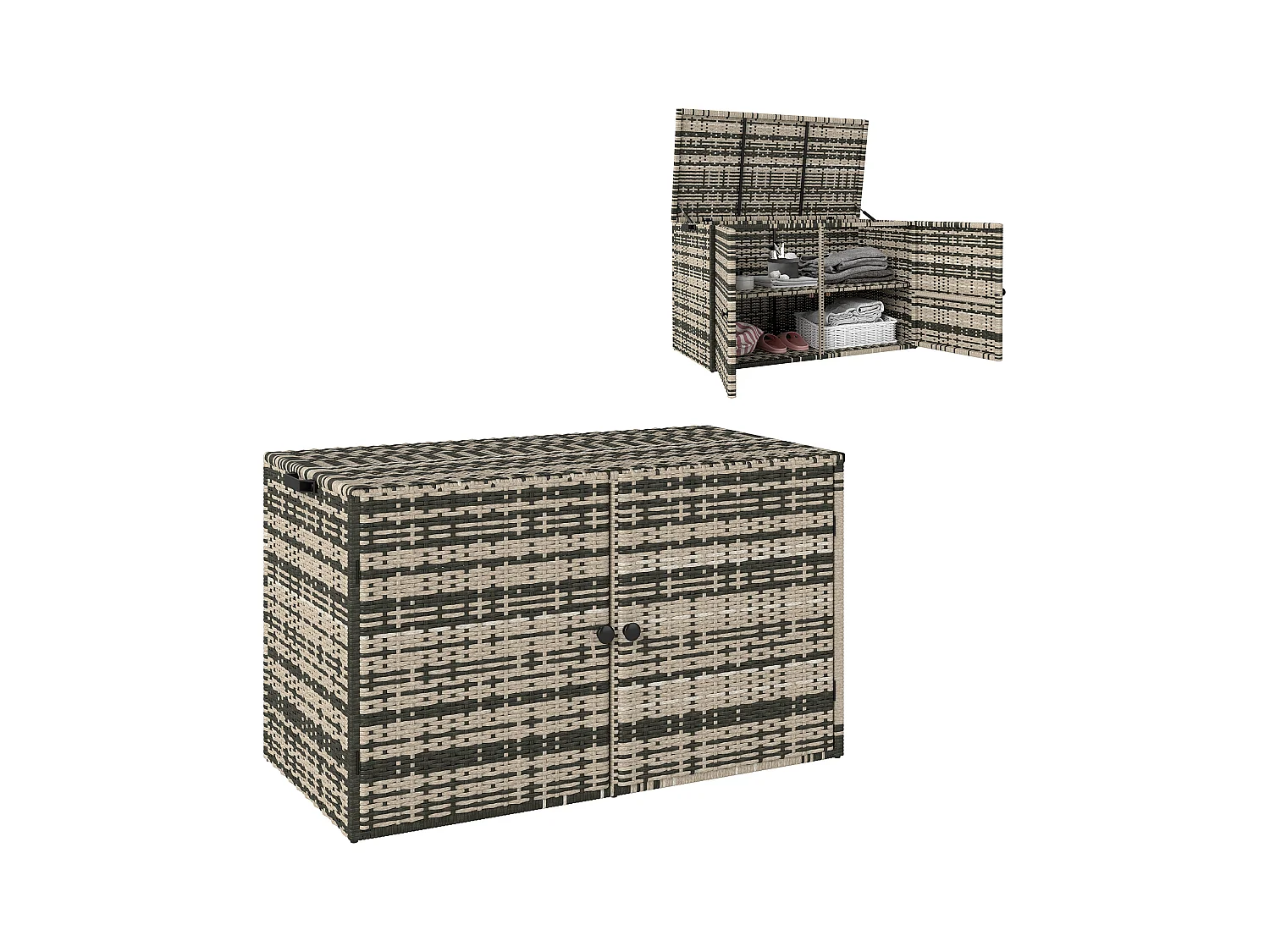 Baule da esterno da 350 litri in rattan pe e acciaio grigio