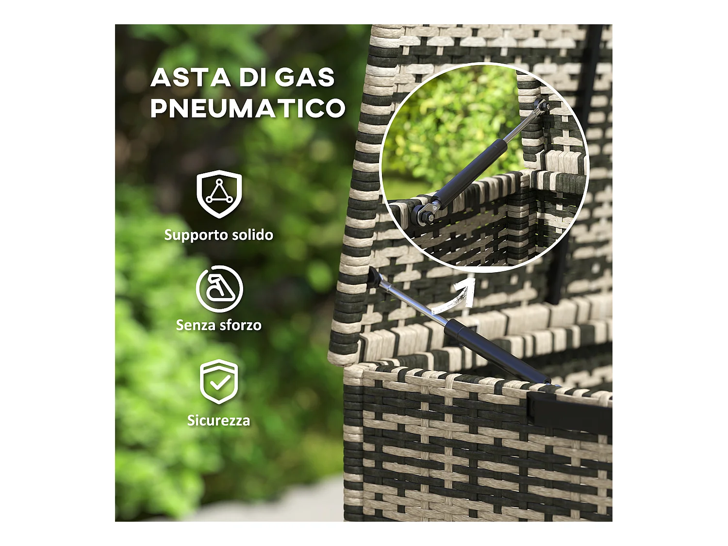 Baule da esterno da 350 litri in rattan pe e acciaio grigio