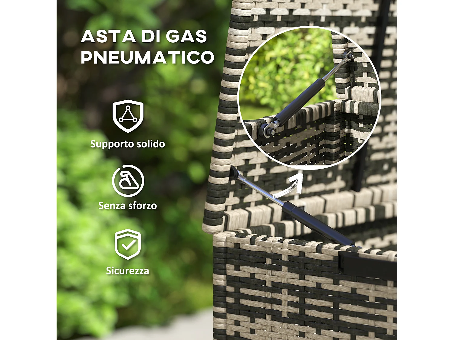 Baule da esterno da 350 litri in rattan pe e acciaio grigio