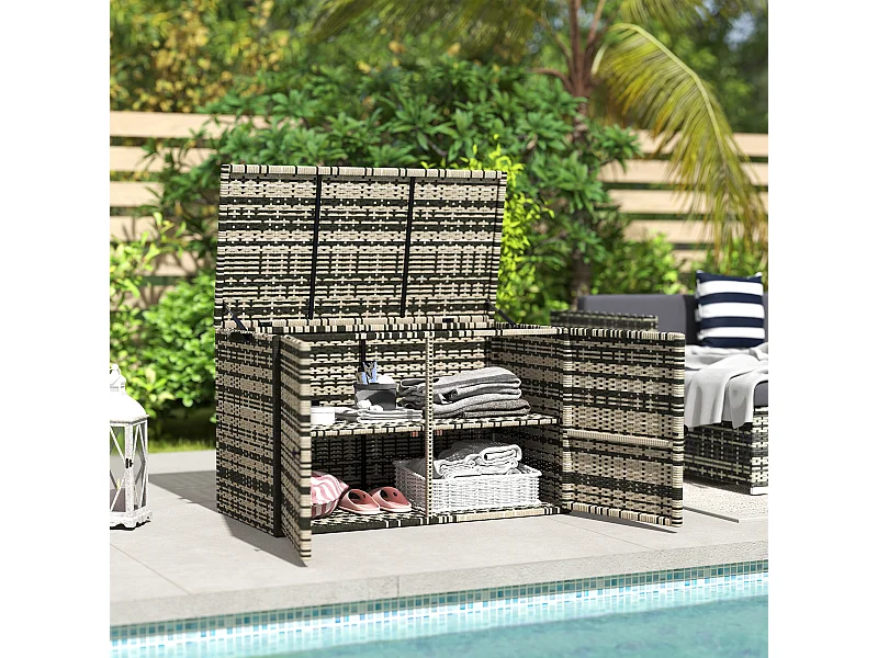 Baule da esterno da 350 litri in rattan pe e acciaio grigio