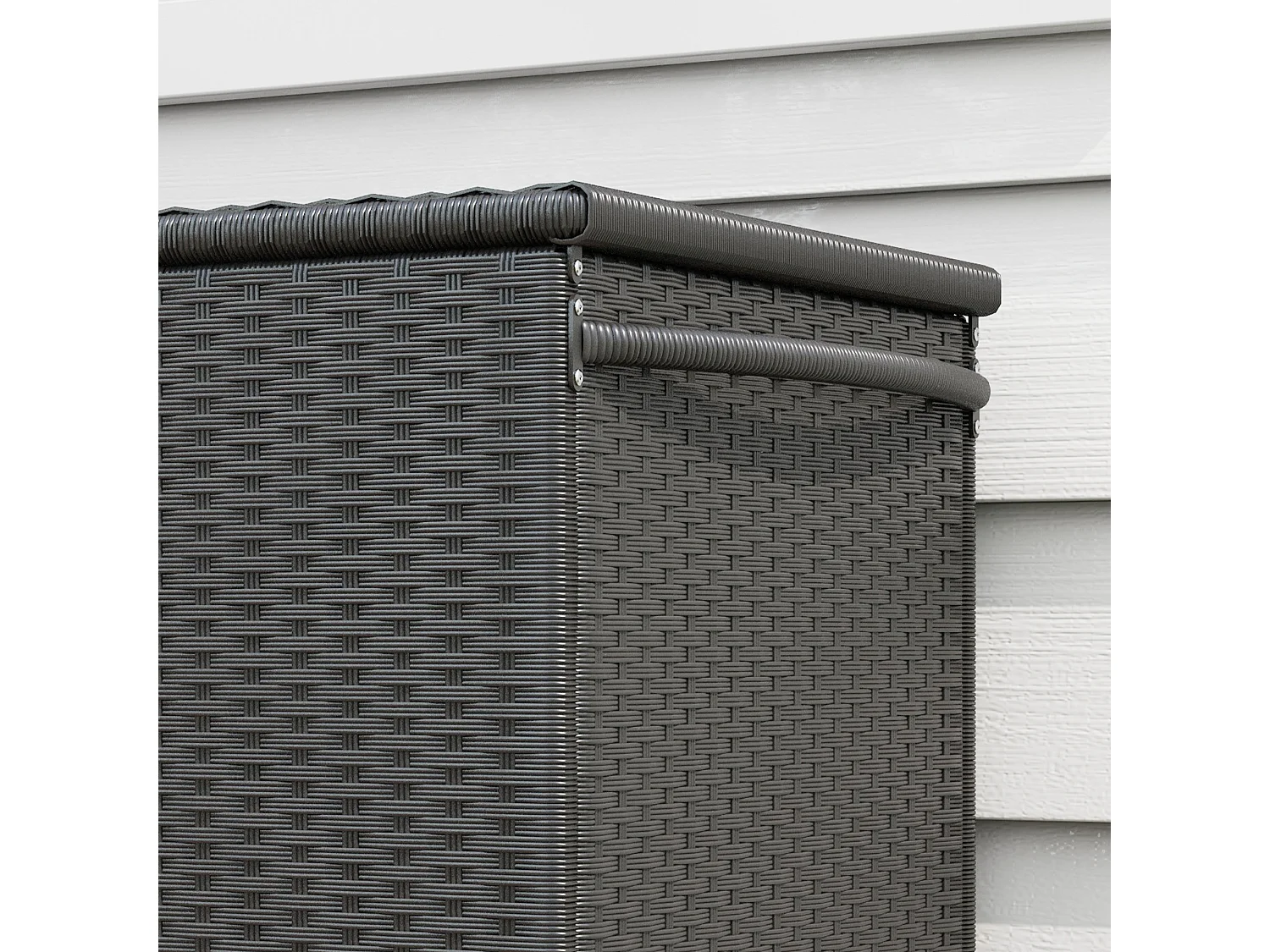 Baule da giardino con ruote e maniglia laterale in rattan pe nero