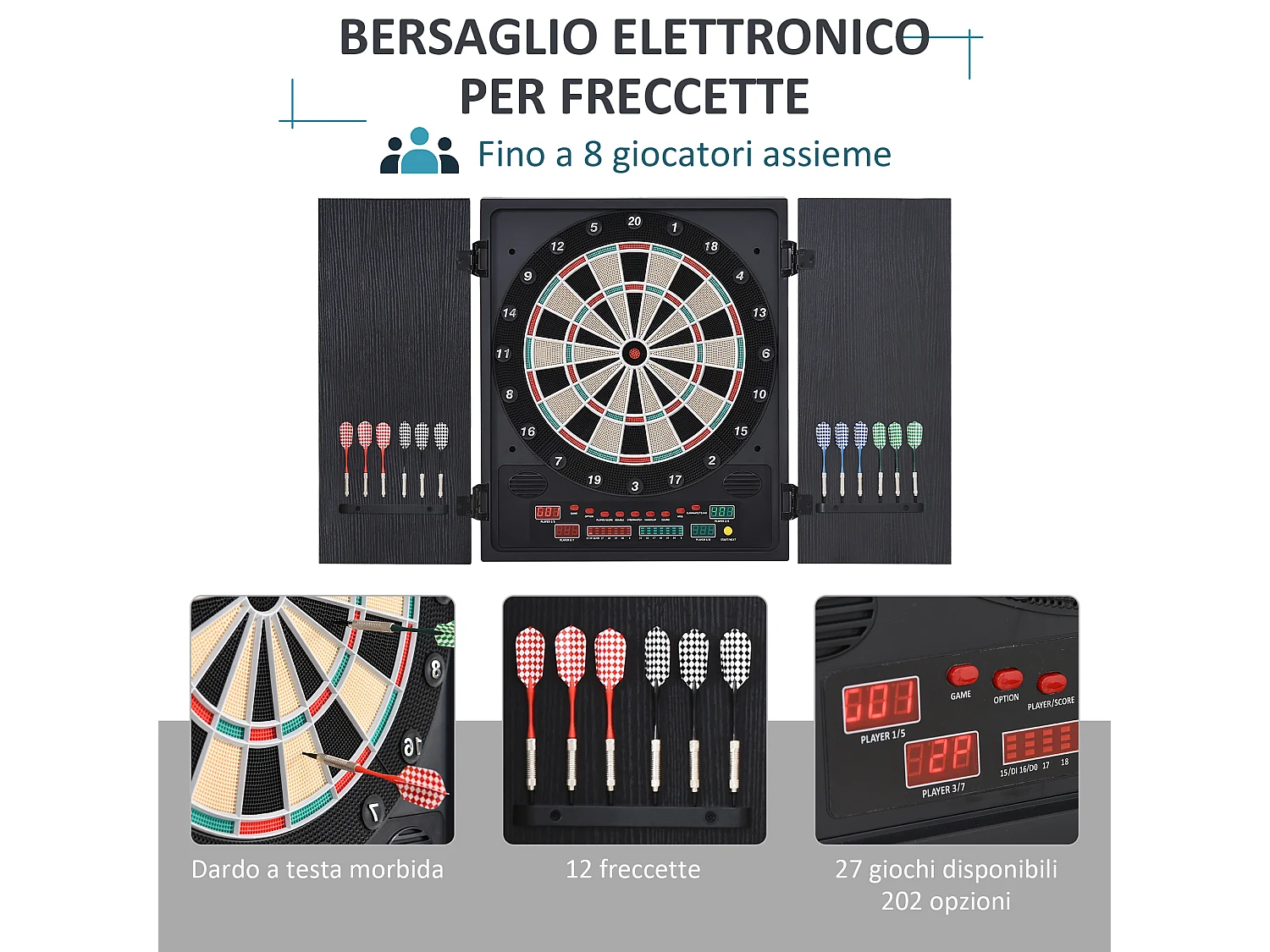 Bersaglio elettronico con 12 freccette 6 display per punteggio