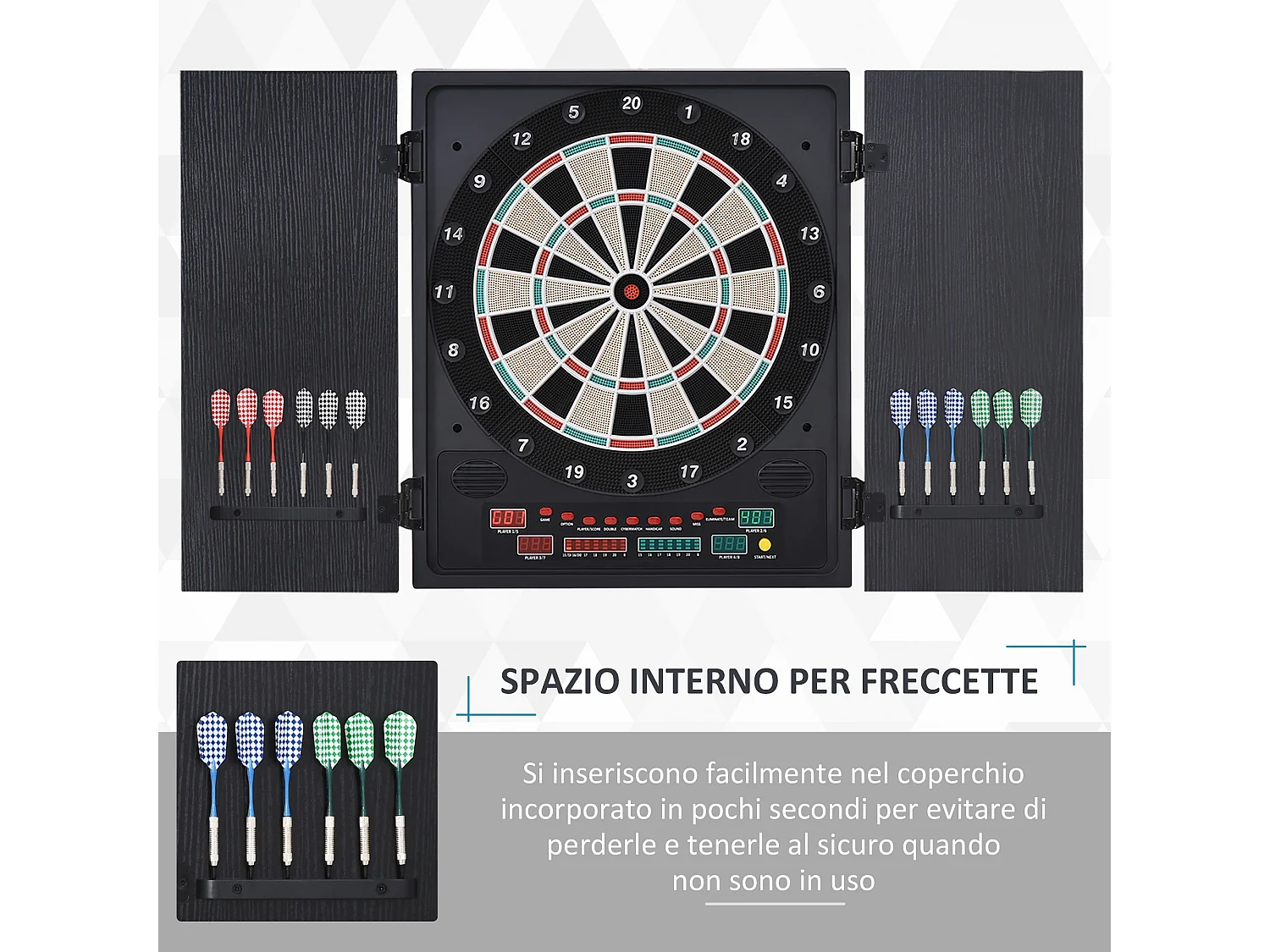 Bersaglio elettronico con 12 freccette 6 display per punteggio