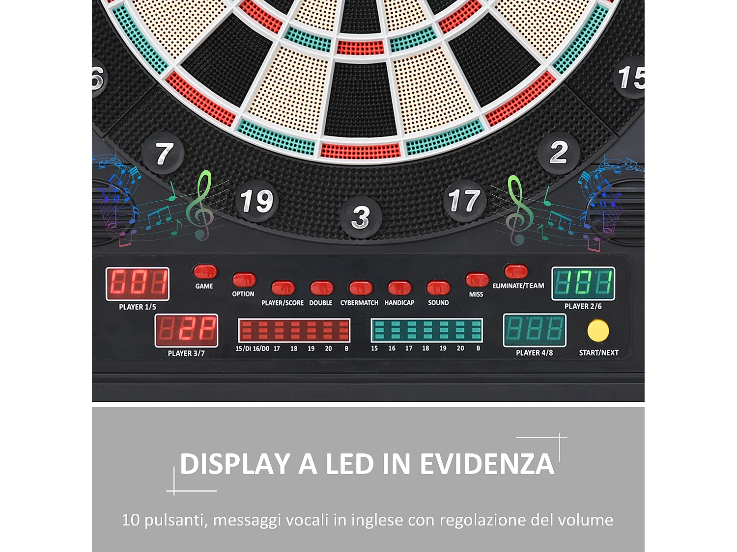 Bersaglio elettronico con 12 freccette 6 display per punteggio