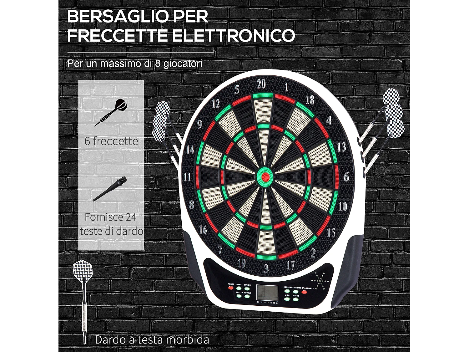 Bersaglio freccette elettronico con 6 freccette luci e suoni