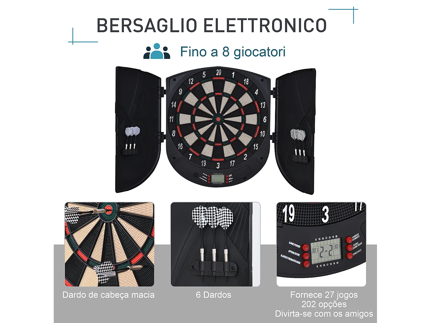 Bersaglio per freccette elettronico per 8 giocatori