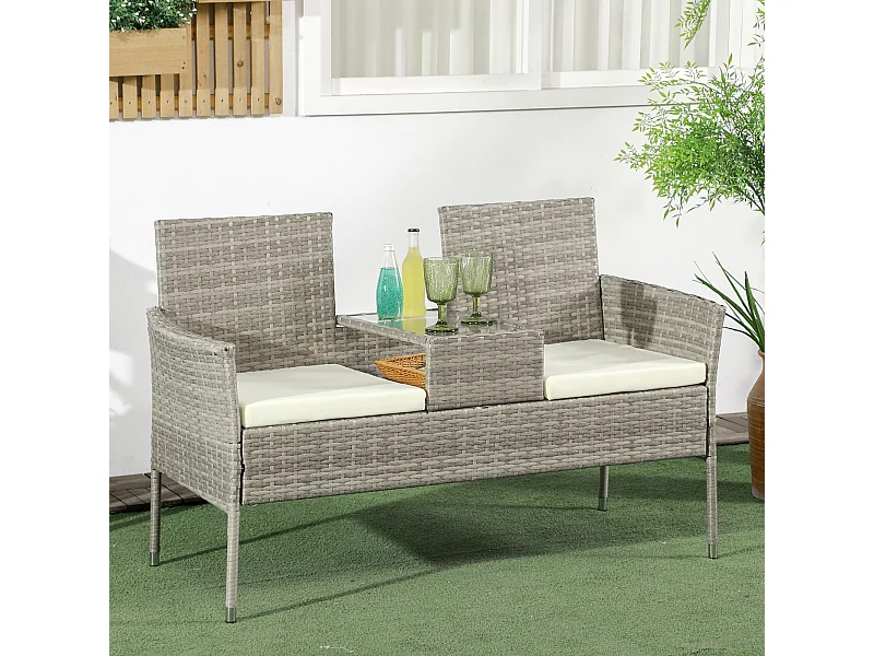 Divanetto per esterni 2 posti con tavolino da caffè centrale