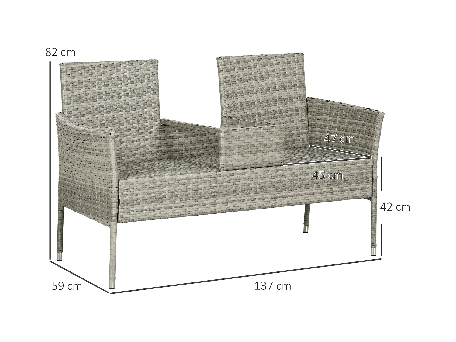 Divanetto per esterni 2 posti con tavolino da caffè centrale