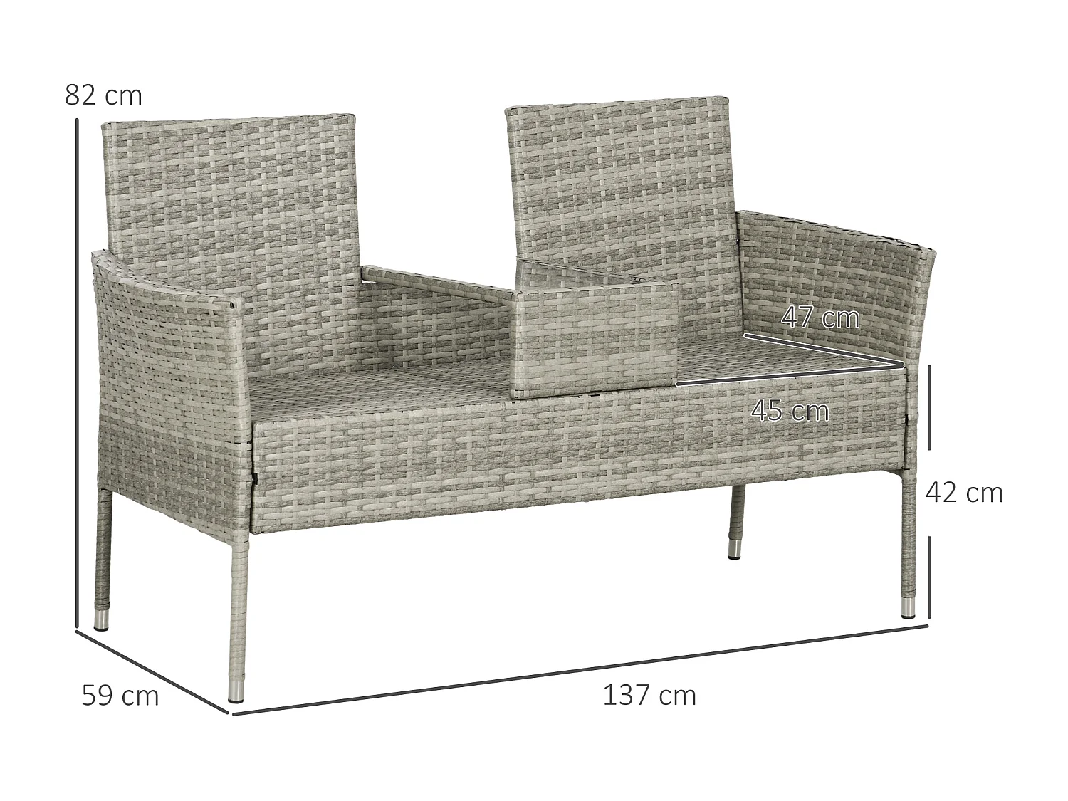 Divanetto per esterni 2 posti con tavolino da caffè centrale