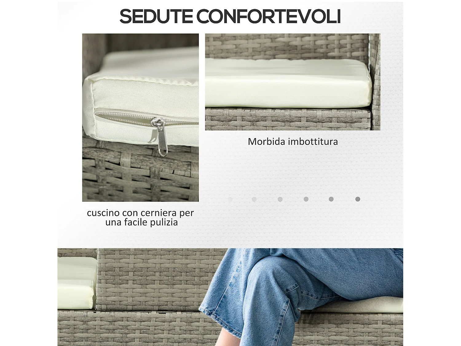 Divanetto per esterni 2 posti con tavolino da caffè centrale