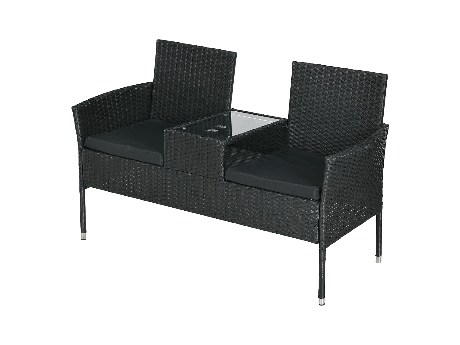 Divanetto per esterni 2 posti con tavolino da caffè centrale nero