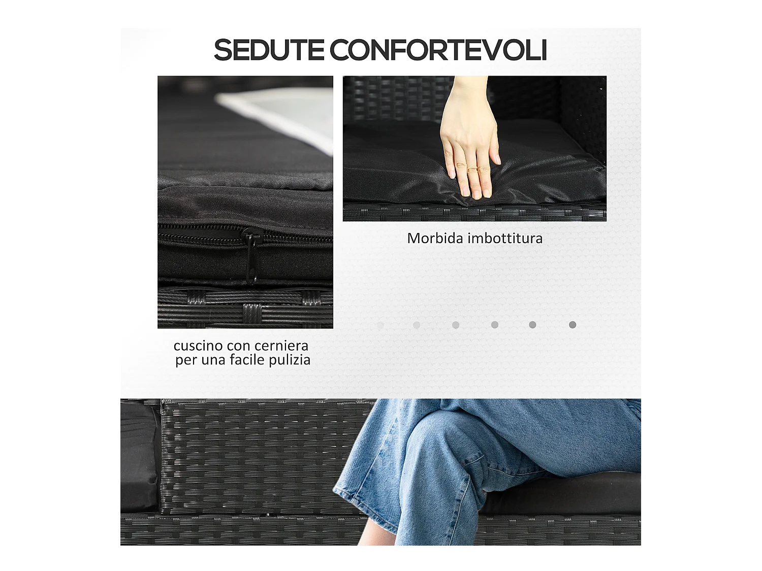 Divanetto per esterni 2 posti con tavolino da caffè centrale nero