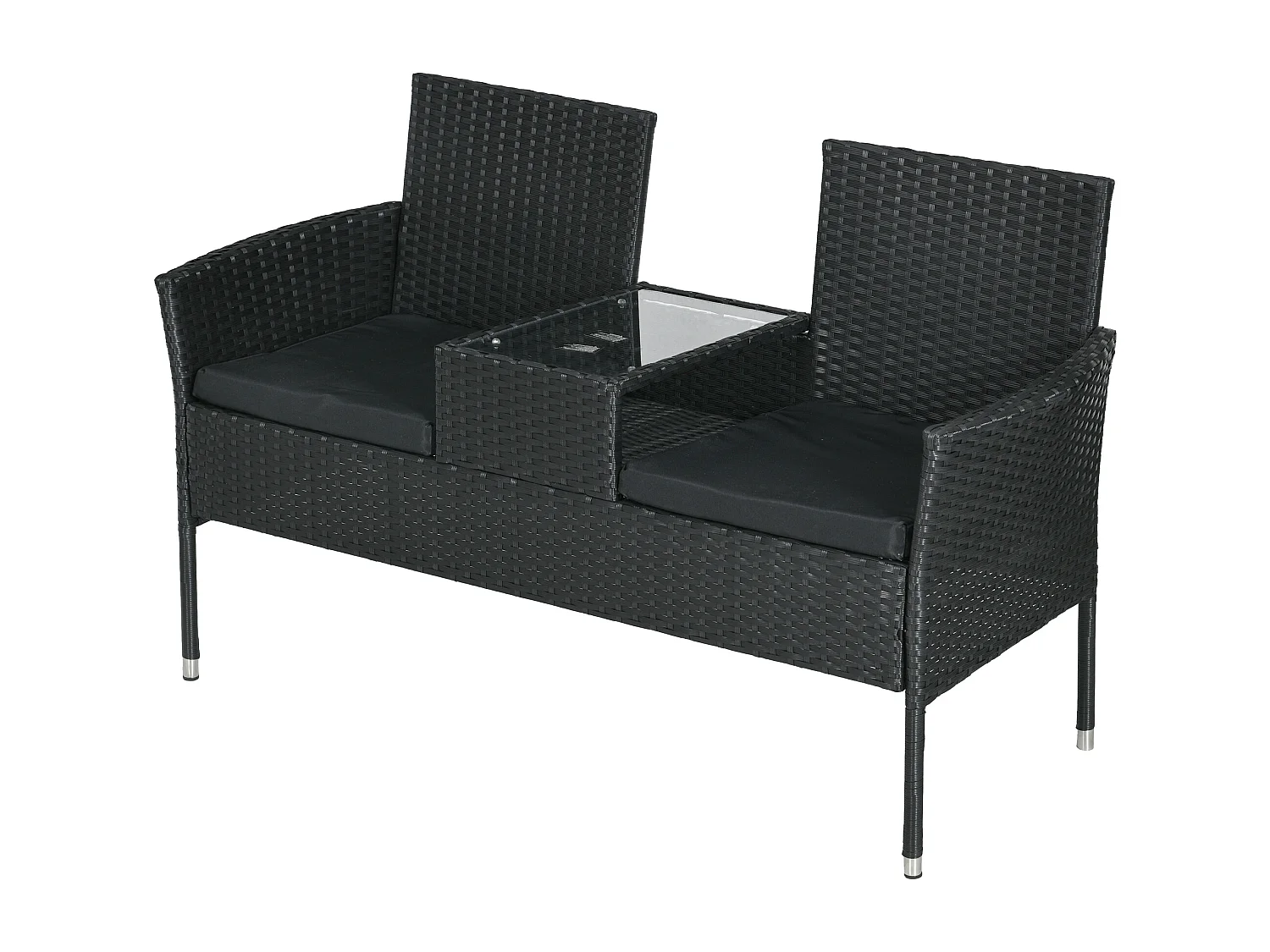 Divanetto per esterni 2 posti con tavolino da caffè centrale nero