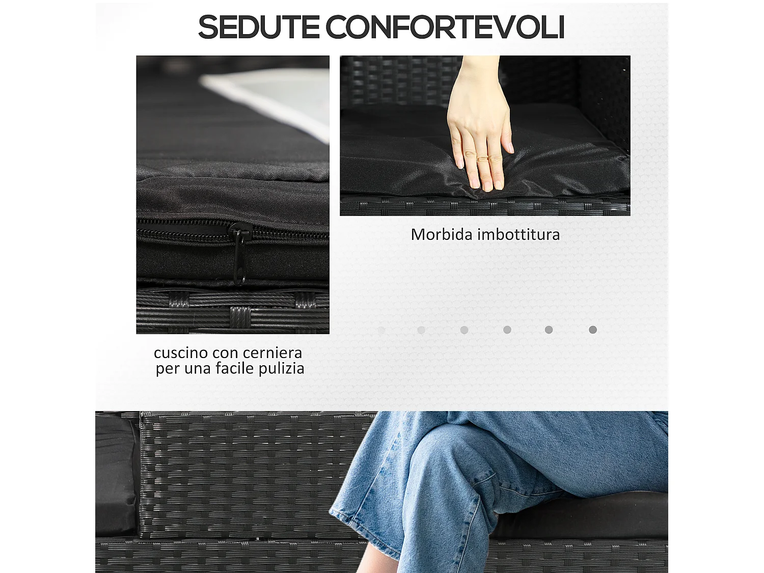 Divanetto per esterni 2 posti con tavolino da caffè centrale nero