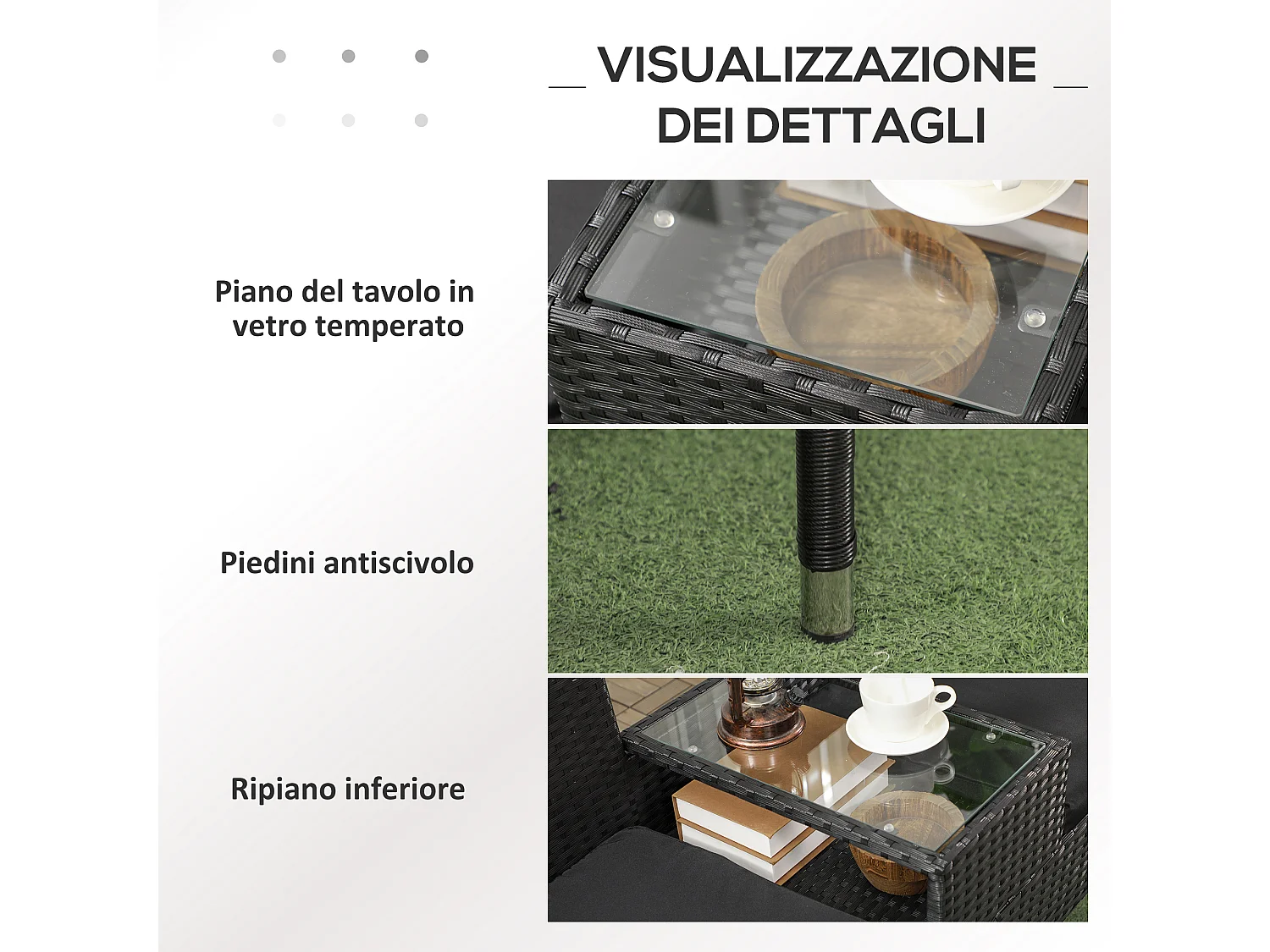 Divanetto per esterni 2 posti con tavolino da caffè centrale nero