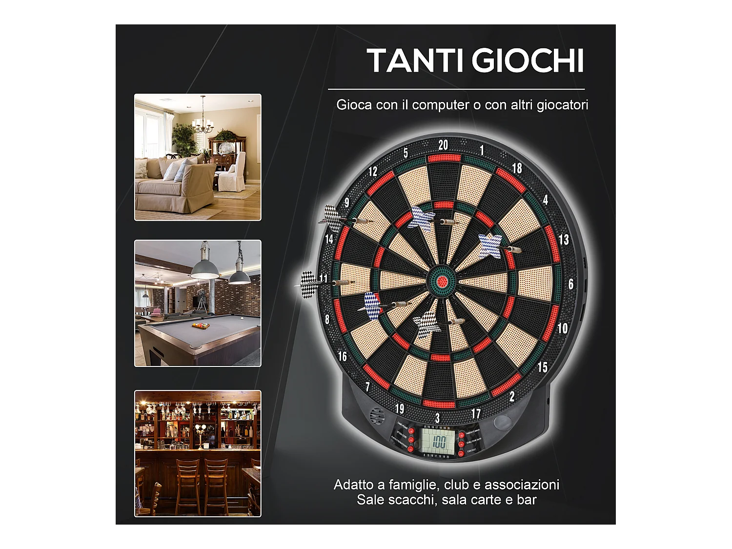 Bersaglio a freccette elettronico con 6 freccette nero