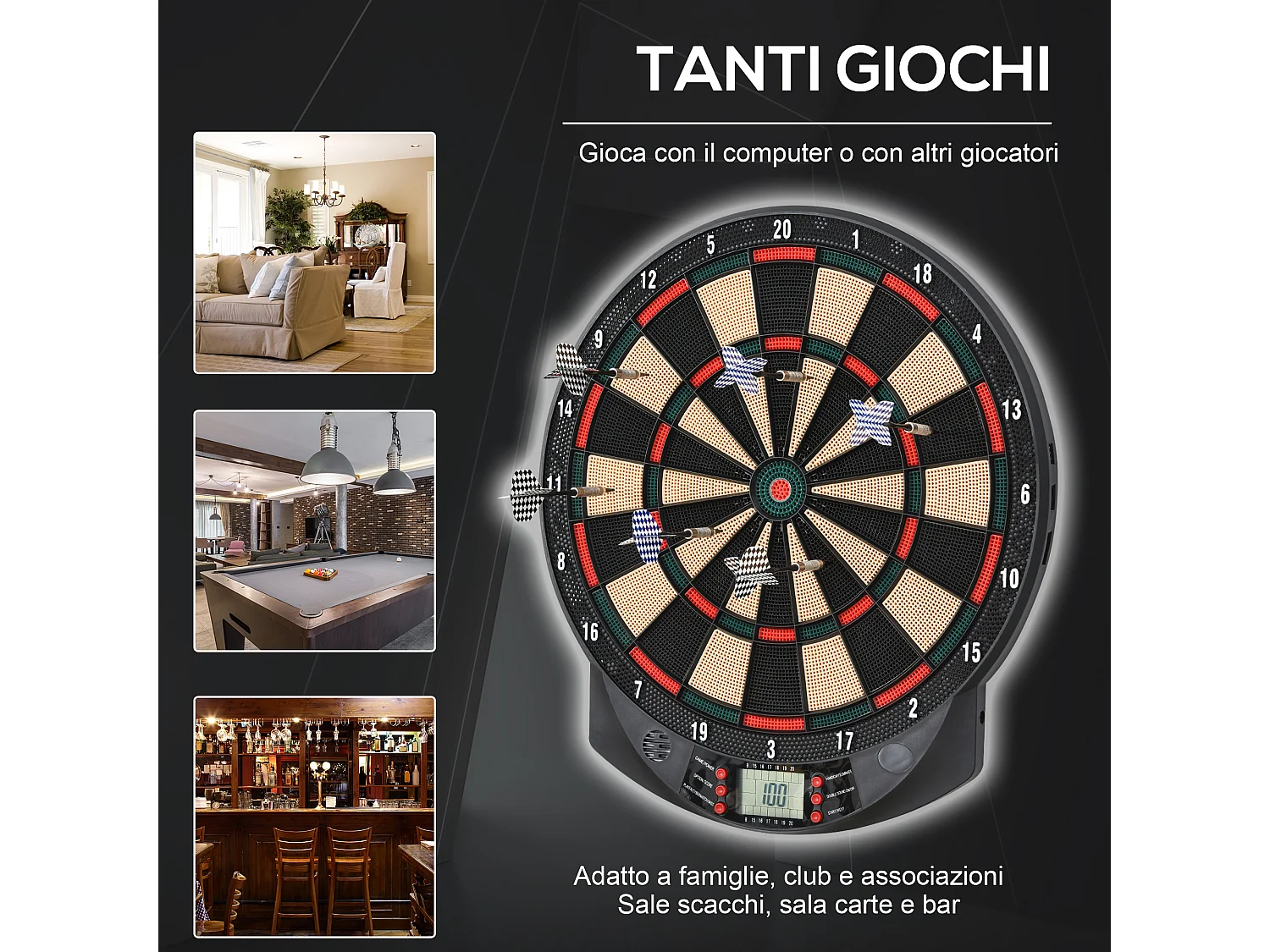 Bersaglio a freccette elettronico con 6 freccette nero