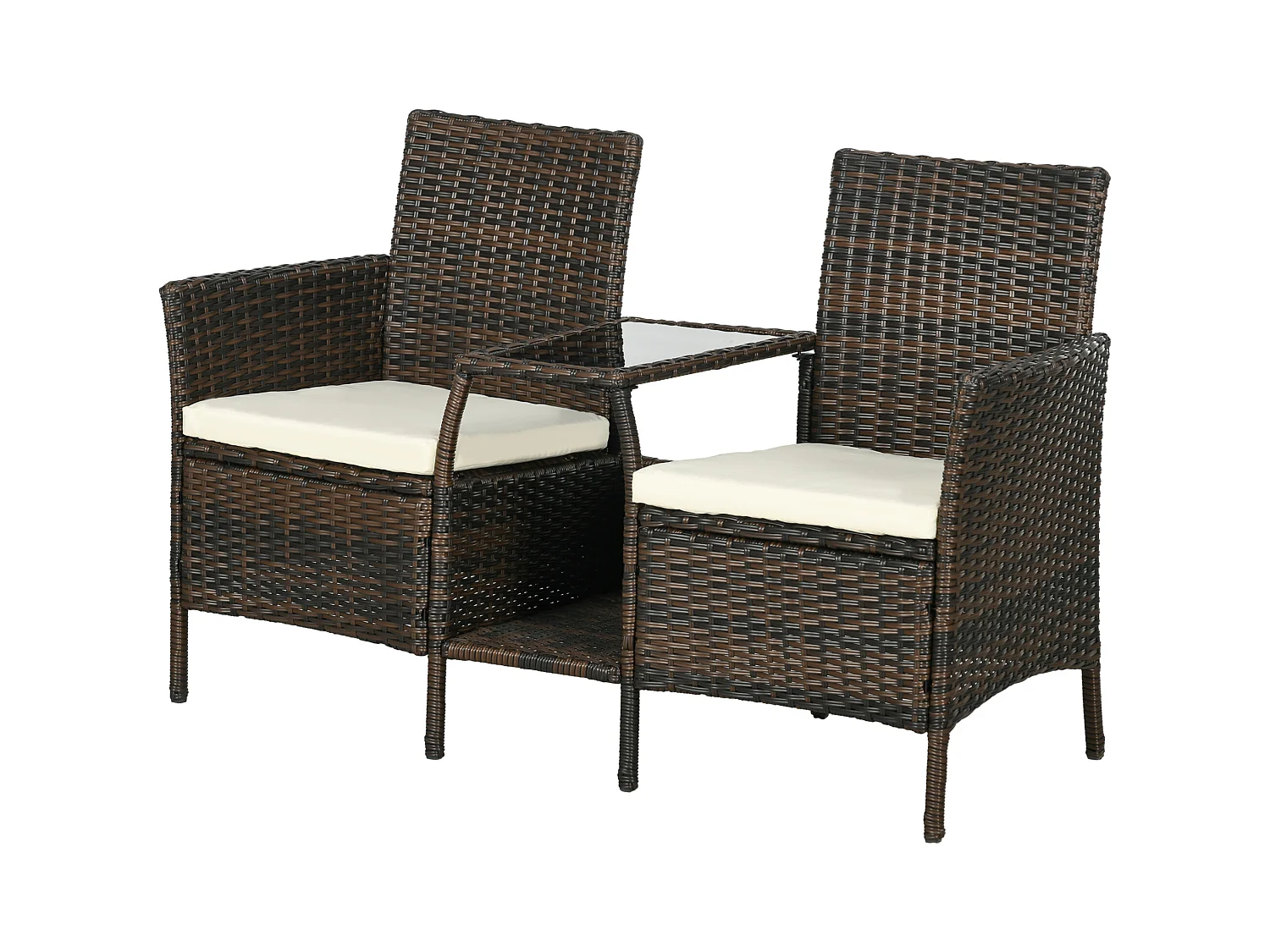 Set da giardino in rattan con 2 sedie e tavolino da caffè marrone