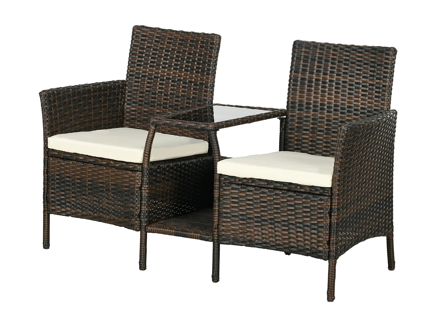 Set da giardino in rattan con 2 sedie e tavolino da caffè marrone